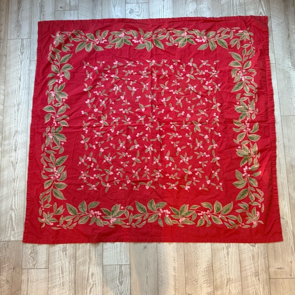 Other - Xochi Vintage Inspired Red Tablecloth Green Leaves Fruit Cherries Berries India‎